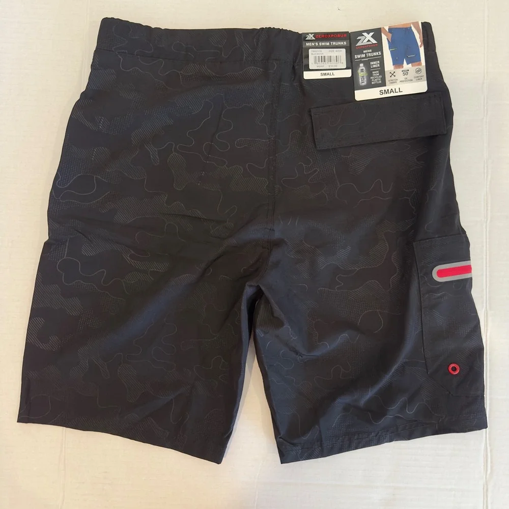 ZeroXposur Mens Swim Trunks Blk Nova Camo Stretch Boardshorts Y88231S Small NWT